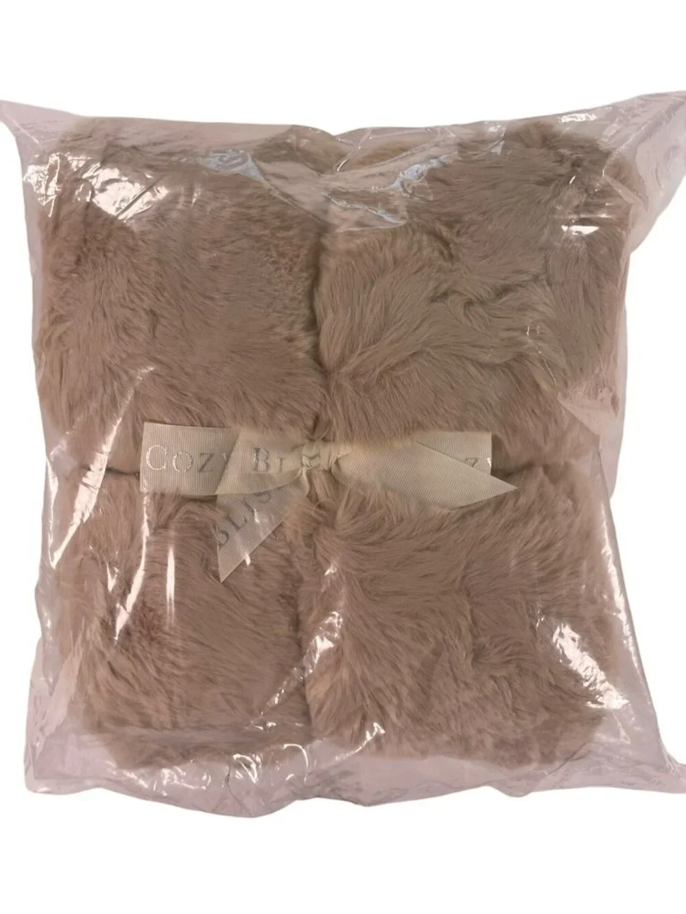 Cozy Bliss Beige Faux Fur Throw Blanket Soft Plush Luxury 50x60 NEW